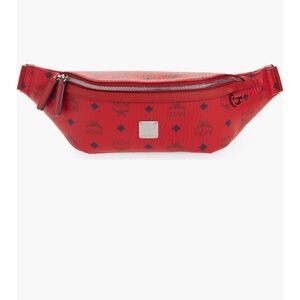 MCM Red Logo Visetos Leather Belt Bag